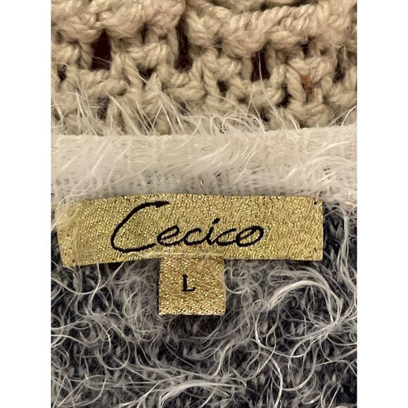 Cecico Womens Aztec Pattern Eyelash Sweater Large Southwest Black & White - Picture 4 of 13